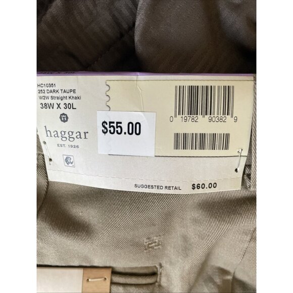 Haggar Mens Work To Weekend Straight Fit Khaki Pants 38W X 30L Dark Taupe Comfor - Picture 5 of 9